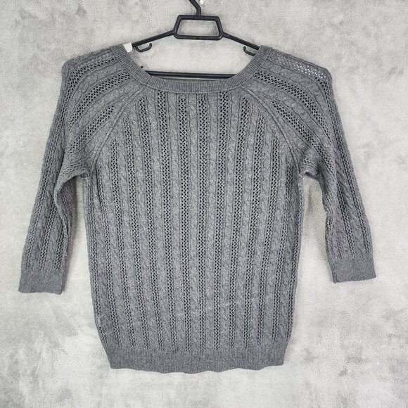Womens Gray American Eagle Outfitters Knit Sweater Round Neck 3/4 Sleeve Size M - Picture 8 of 11